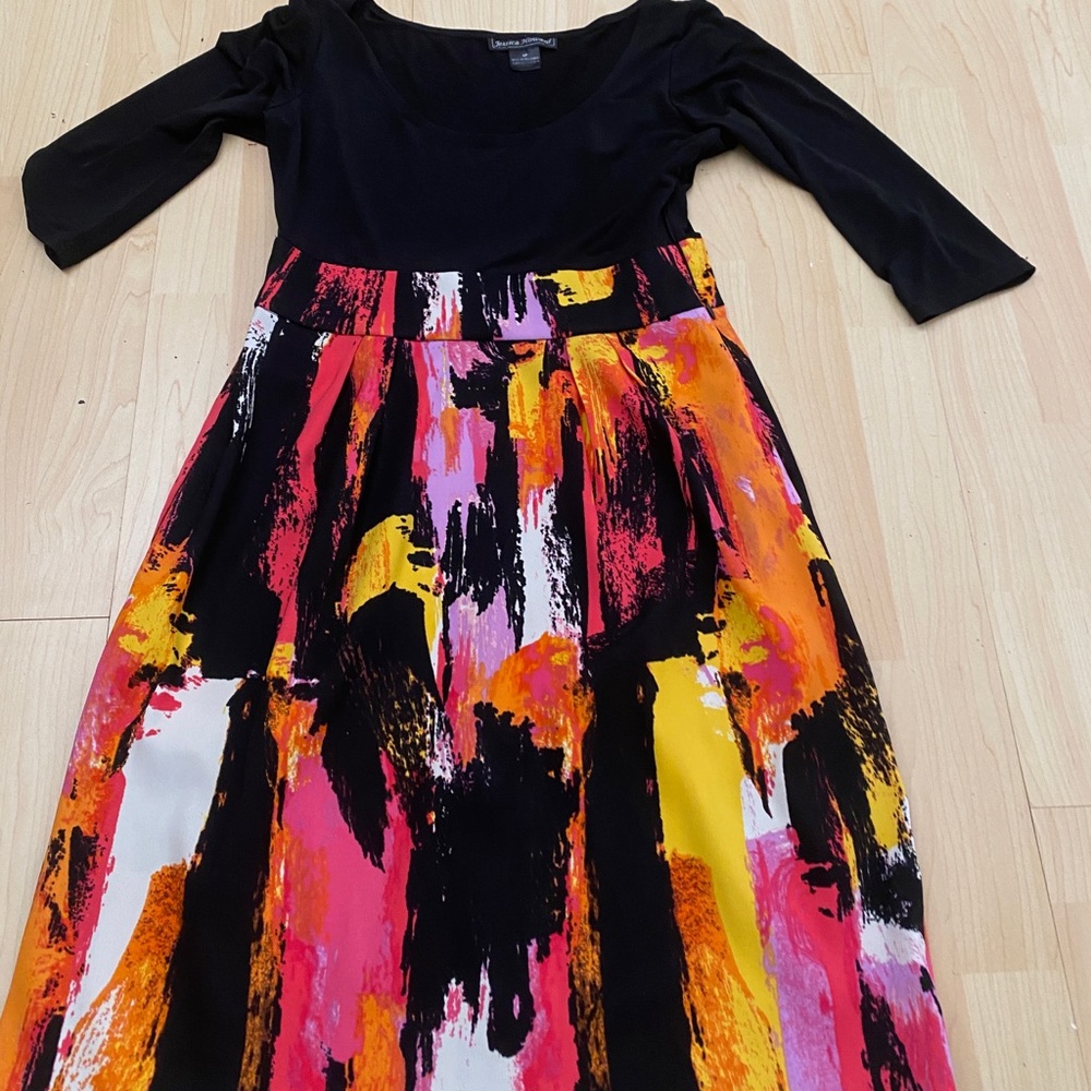 3/4 length sleeve multi-colored dress